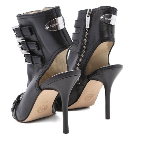 Michael Kors Leather Peep Toe Booties Ankle Shooties Boots Buckles Zippers Black - Picture 5 of 12